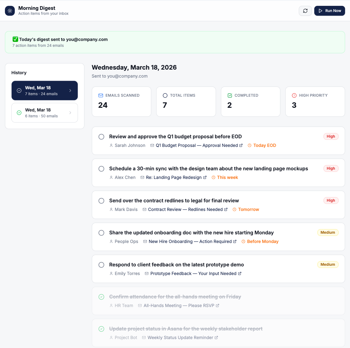 Daily Outlook Summary template preview