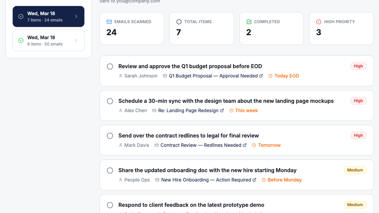 Daily Outlook Summary template preview