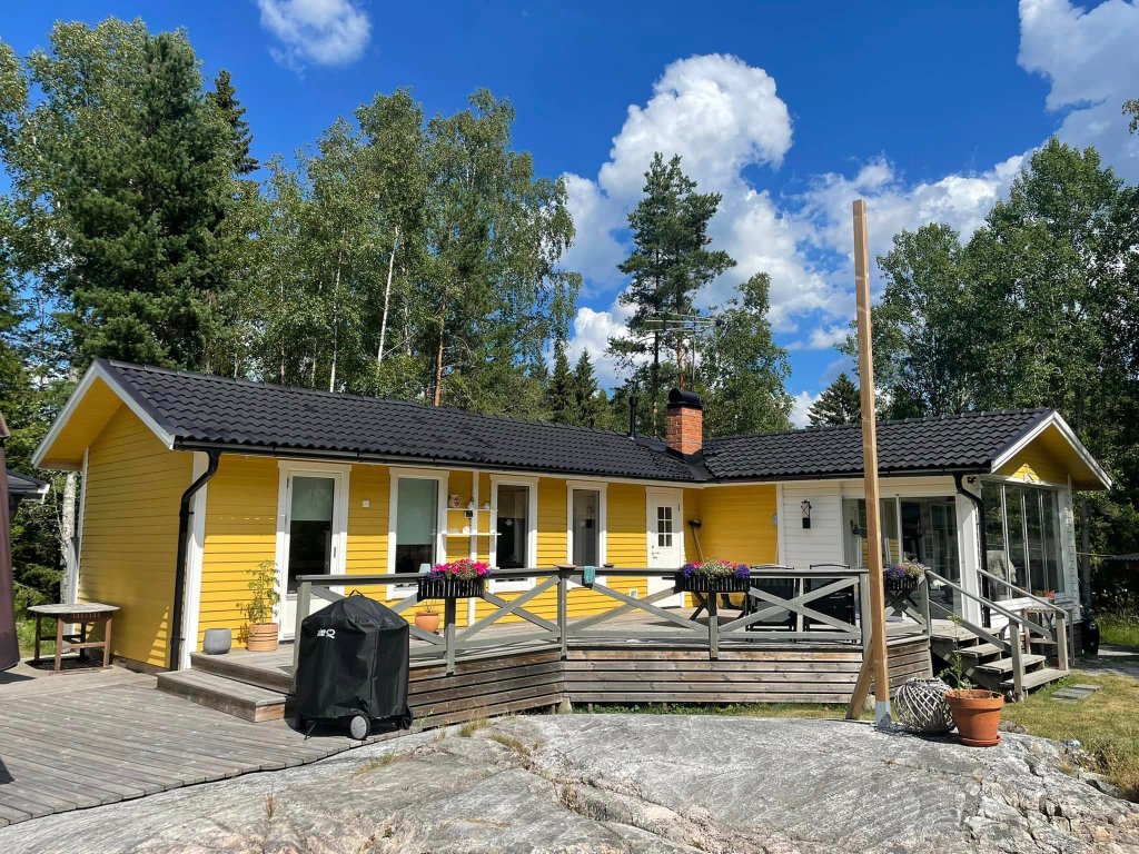 Taktvätt - gul villa efter