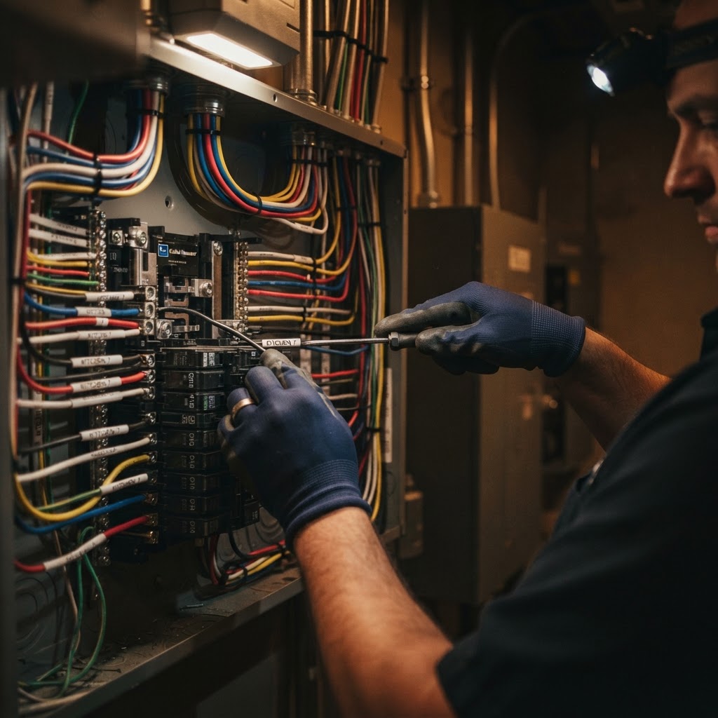 Professional electrical panel installation by Russell Electric, licensed C-10 contractor in the Bay Area
