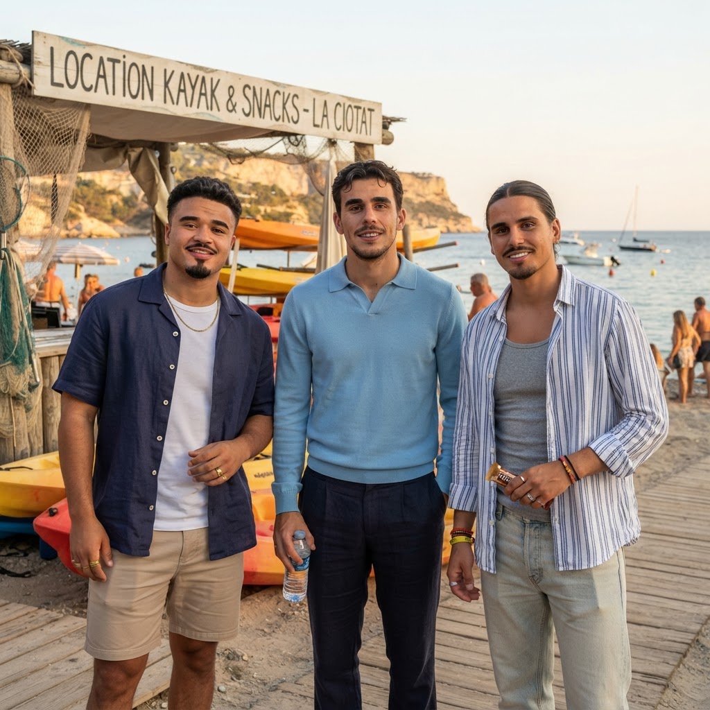 Les trois fondateurs de BSB Azur Loc & Snack — jeunes entrepreneurs passionnés de mer et de gastronomie
