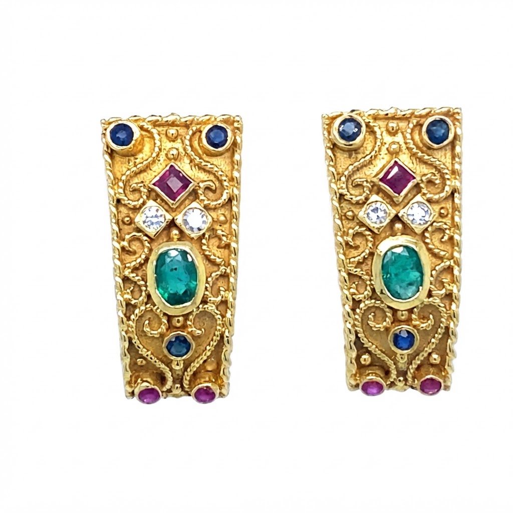 Vintage 14 retro earrings multi stone