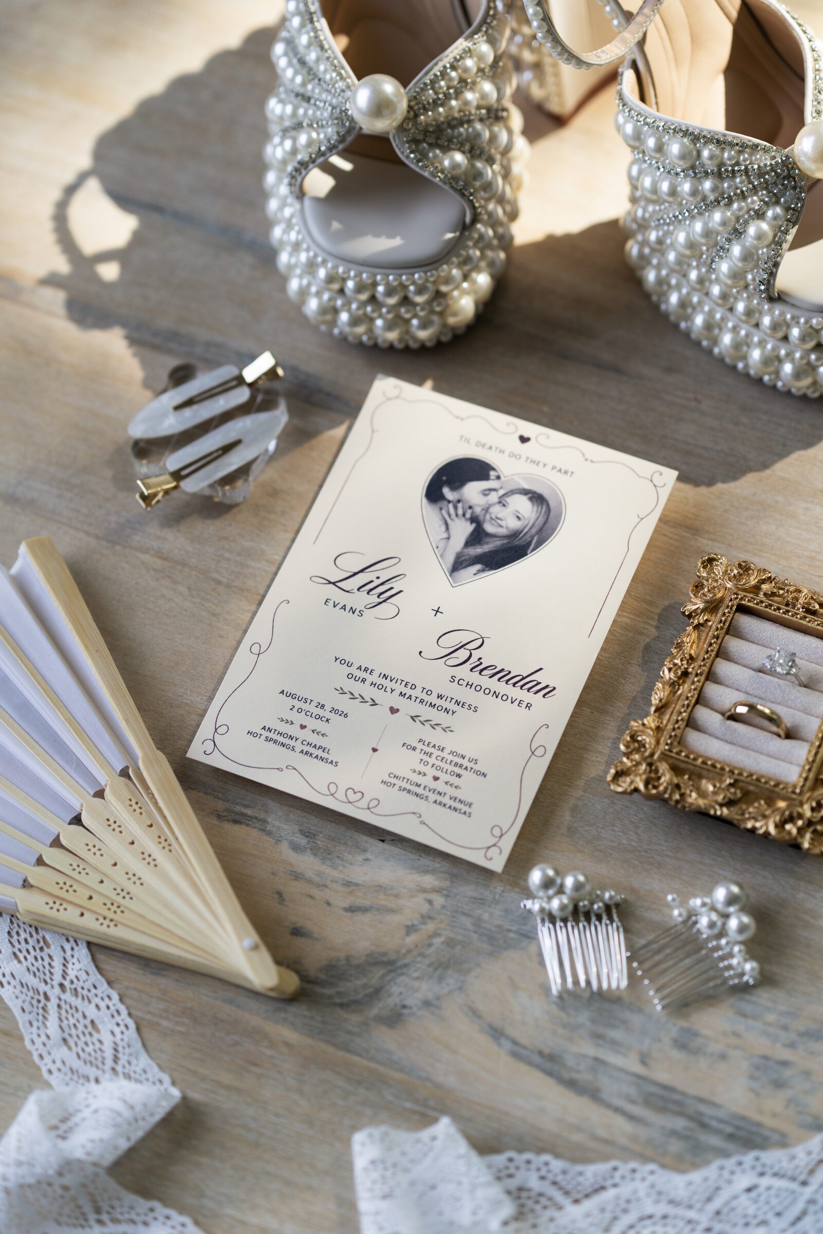 Wedding invitation stationery for Lily and Brendan at Garvan Woodland Gardens, Hot Springs, Arkansas