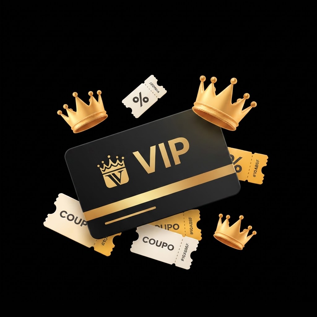 Cartão VIP cercado por vantagens e cupons
