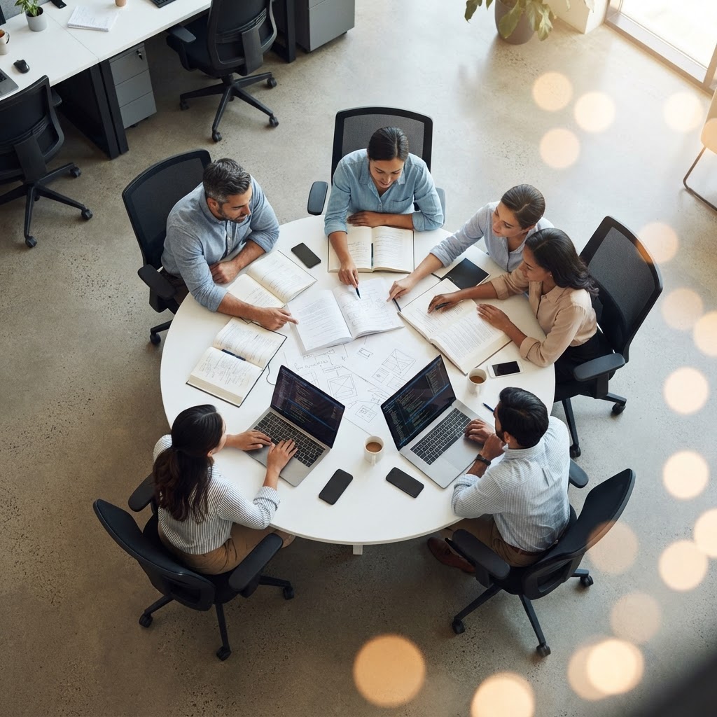 Educators collaborating around a table