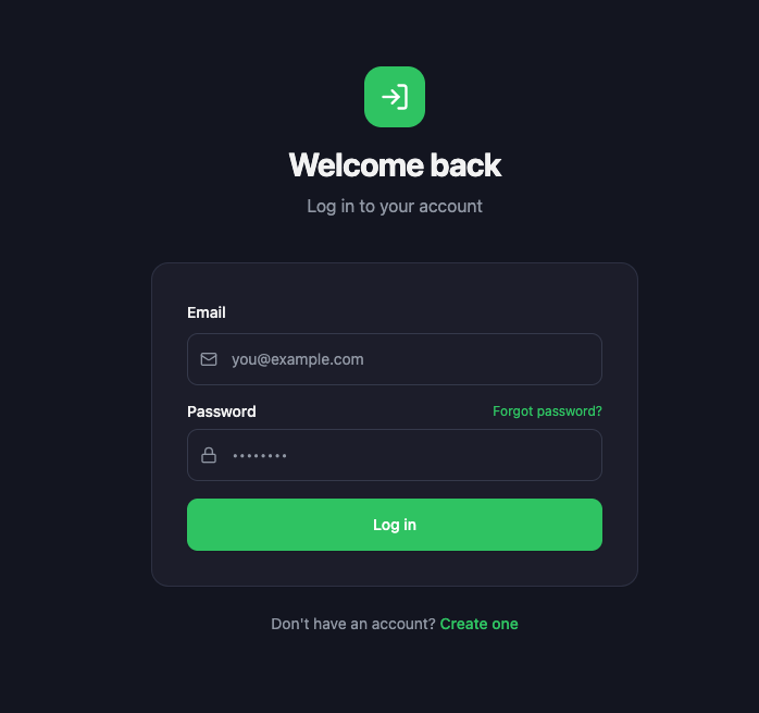 The login page — sign in with email and password or Google
