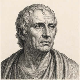 Woodcut portrait of Seneca the Younger, Stoic philosopher and advisor to Emperor Nero who exemplified leading with integrity while navigating compromise