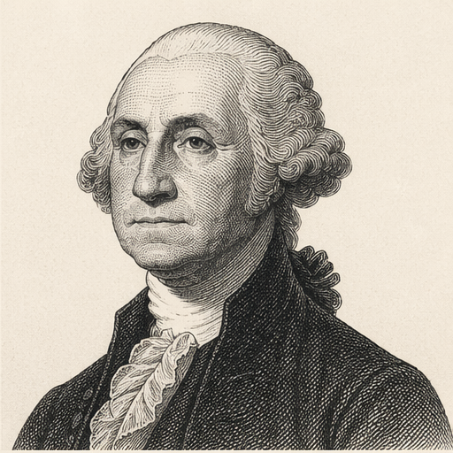 Woodcut portrait of George Washington, first U.S. President who embodied the Restraining Mode — declining power to preserve constitutional order