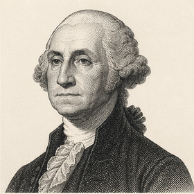 Woodcut portrait of George Washington, first U.S. President who embodied the Restraining Mode by declining power to preserve constitutional order