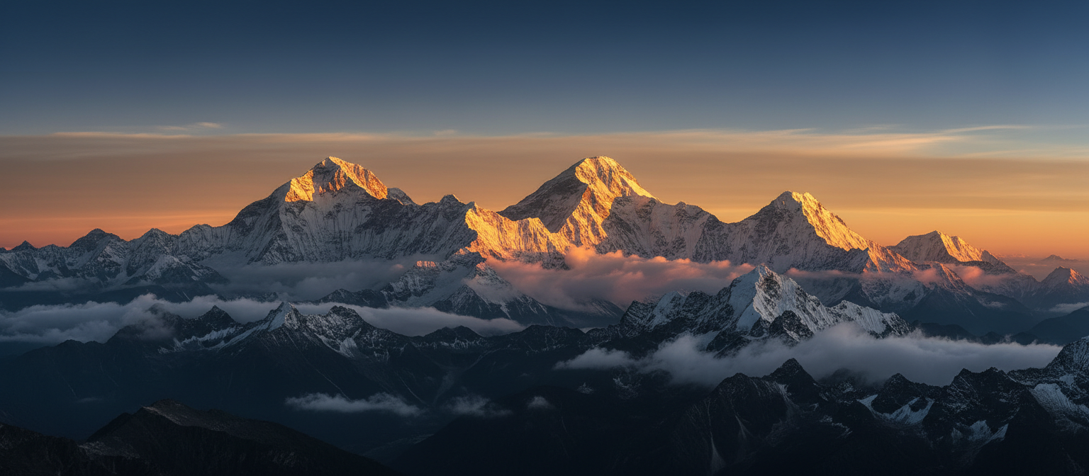 Himalayan mountain range at dawn