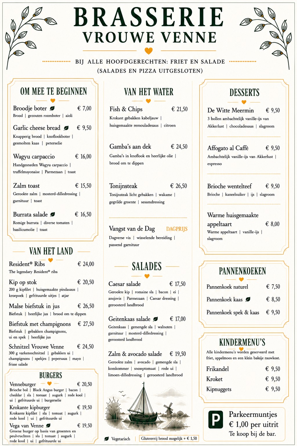 Menukaart Brasserie Vrouwe Venne