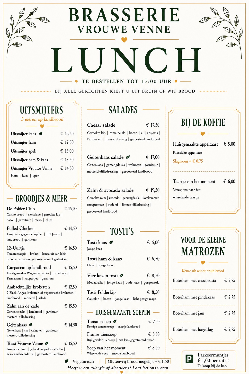 Lunchkaart Brasserie Vrouwe Venne