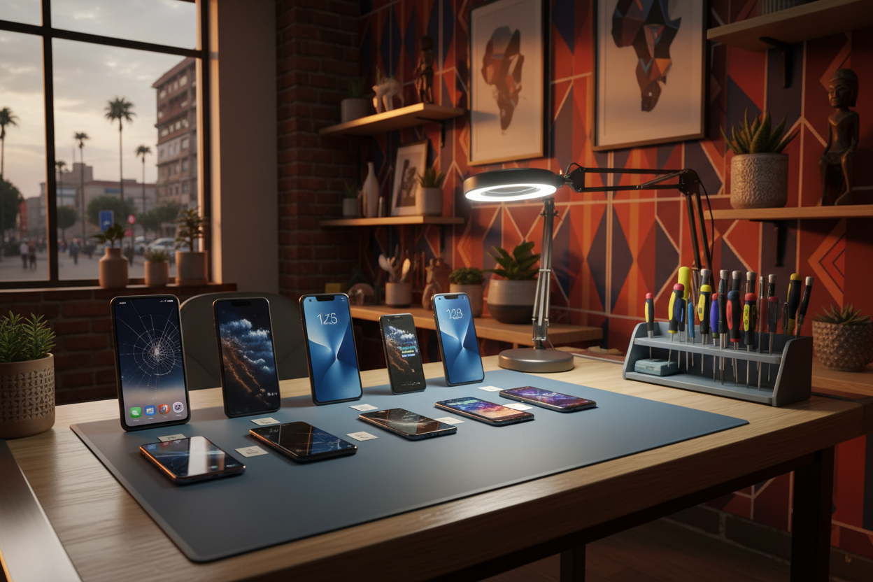 Phone repair tools and workspace