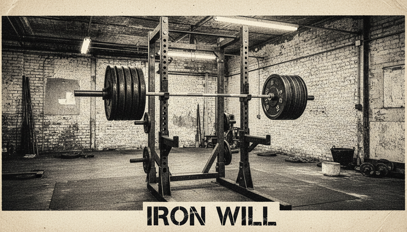 Loaded barbell on a squat rack