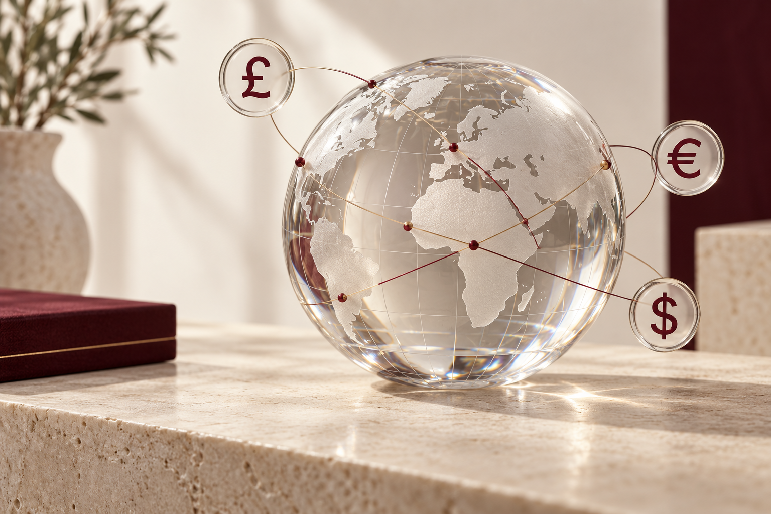 Glass globe with currency symbols showing global payments