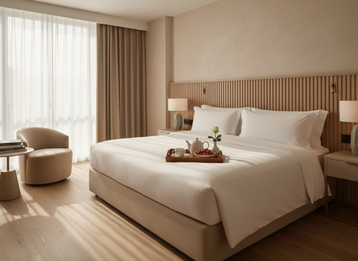 Luxury hotel room with breakfast