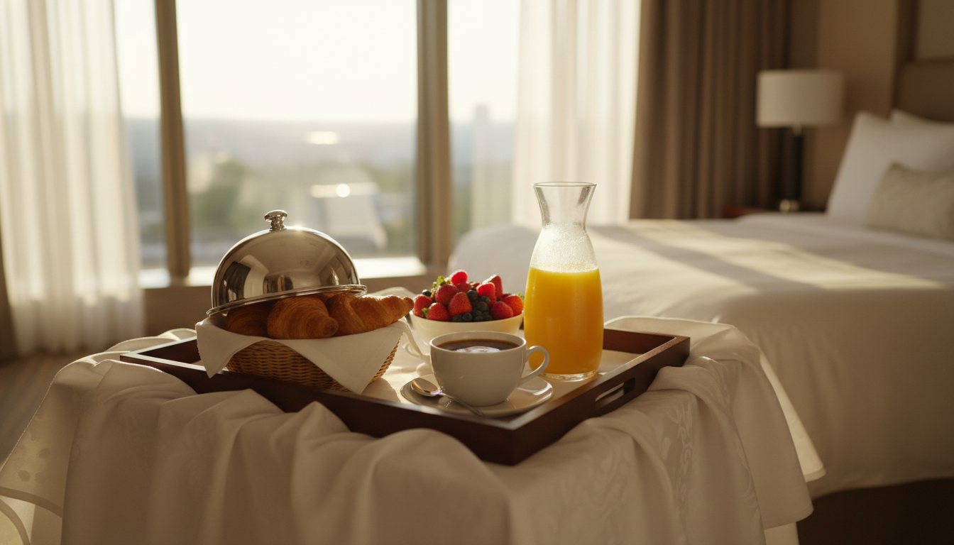 Luxury hotel breakfast in room