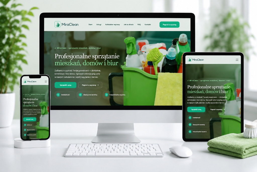 Strona internetowa dla firmy sprzątającej MiraClean — miraclean.pl