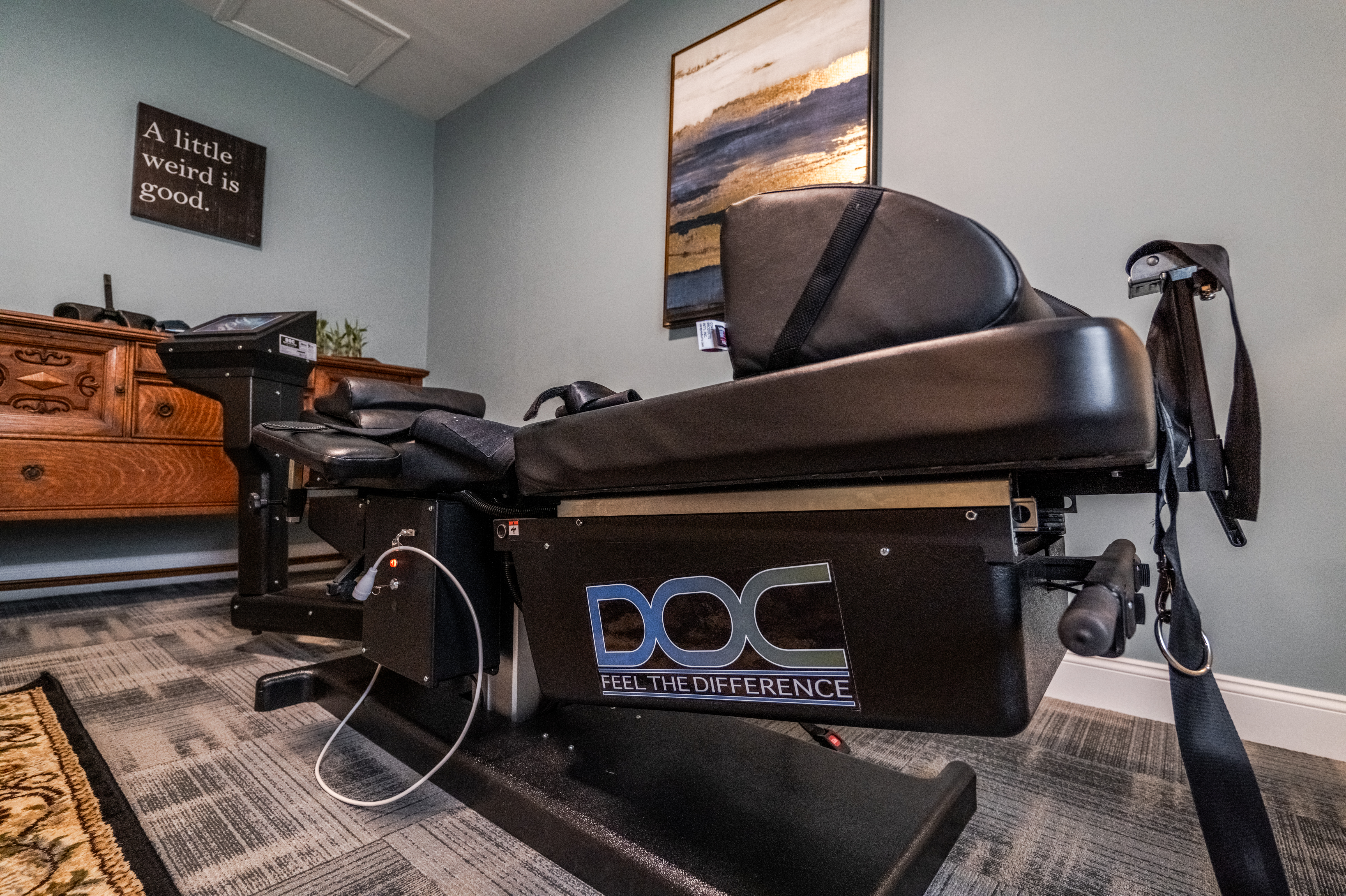 Spinal decompression table in the treatment room