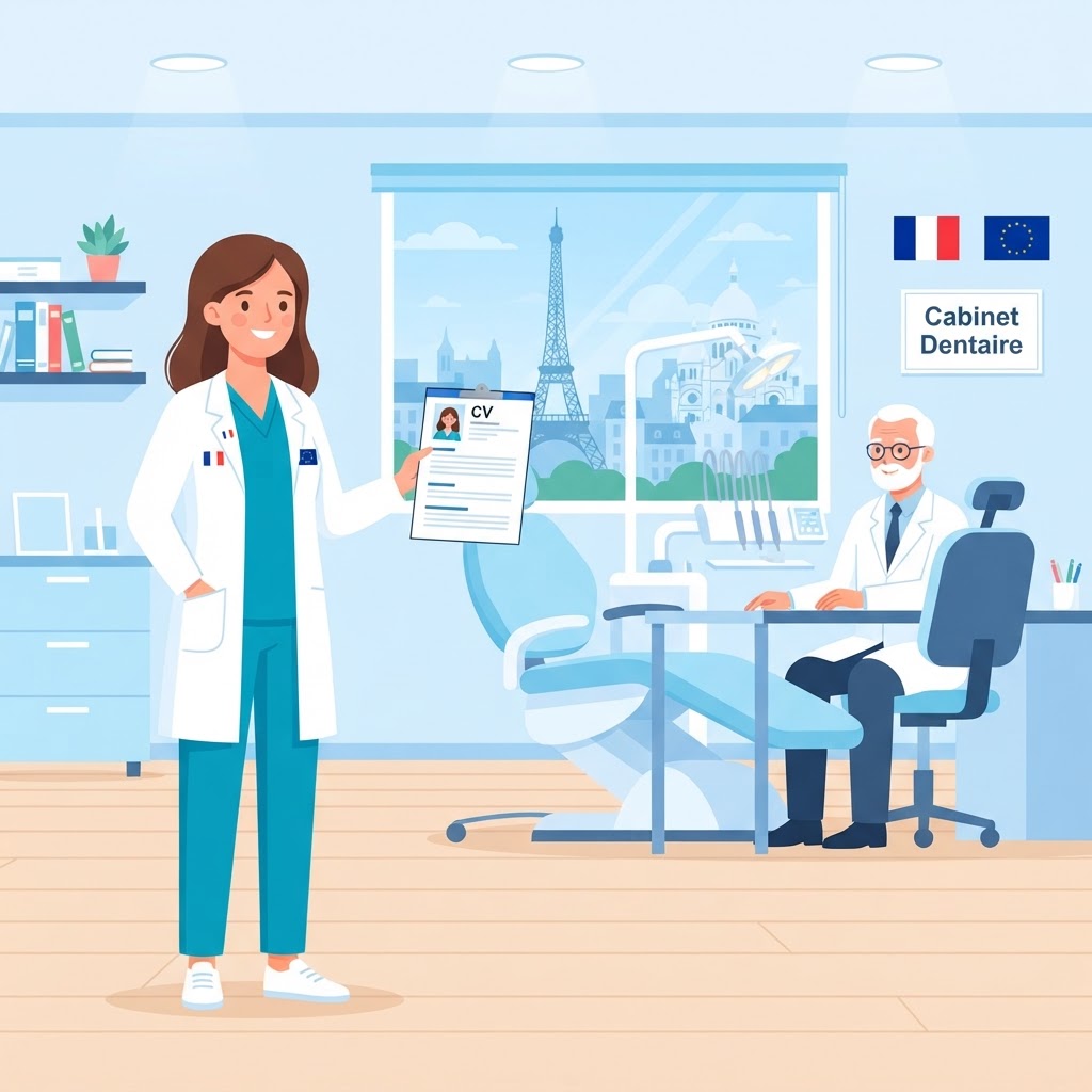 Jeune chirurgien-dentiste européen exerçant dans un cabinet dentaire moderne en France