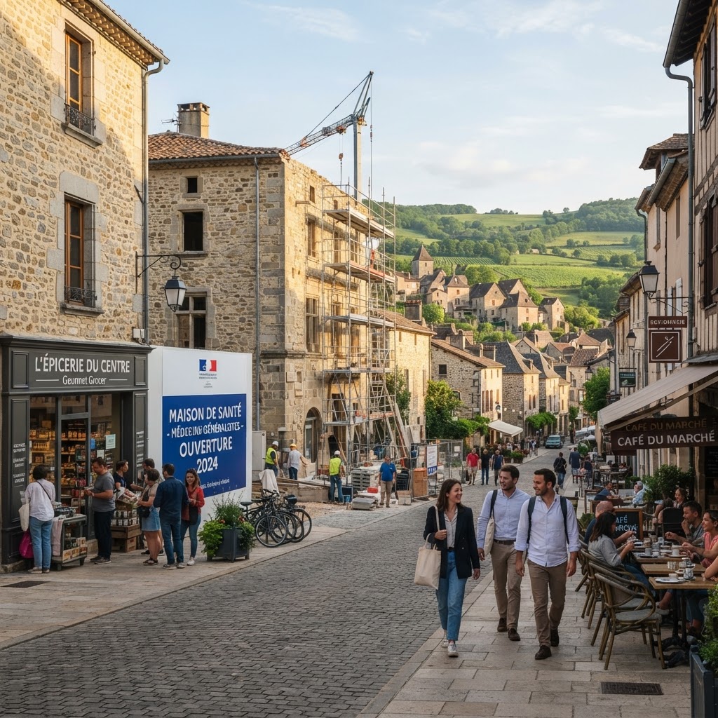 Rue principale d'un village français en cours de revitalisation