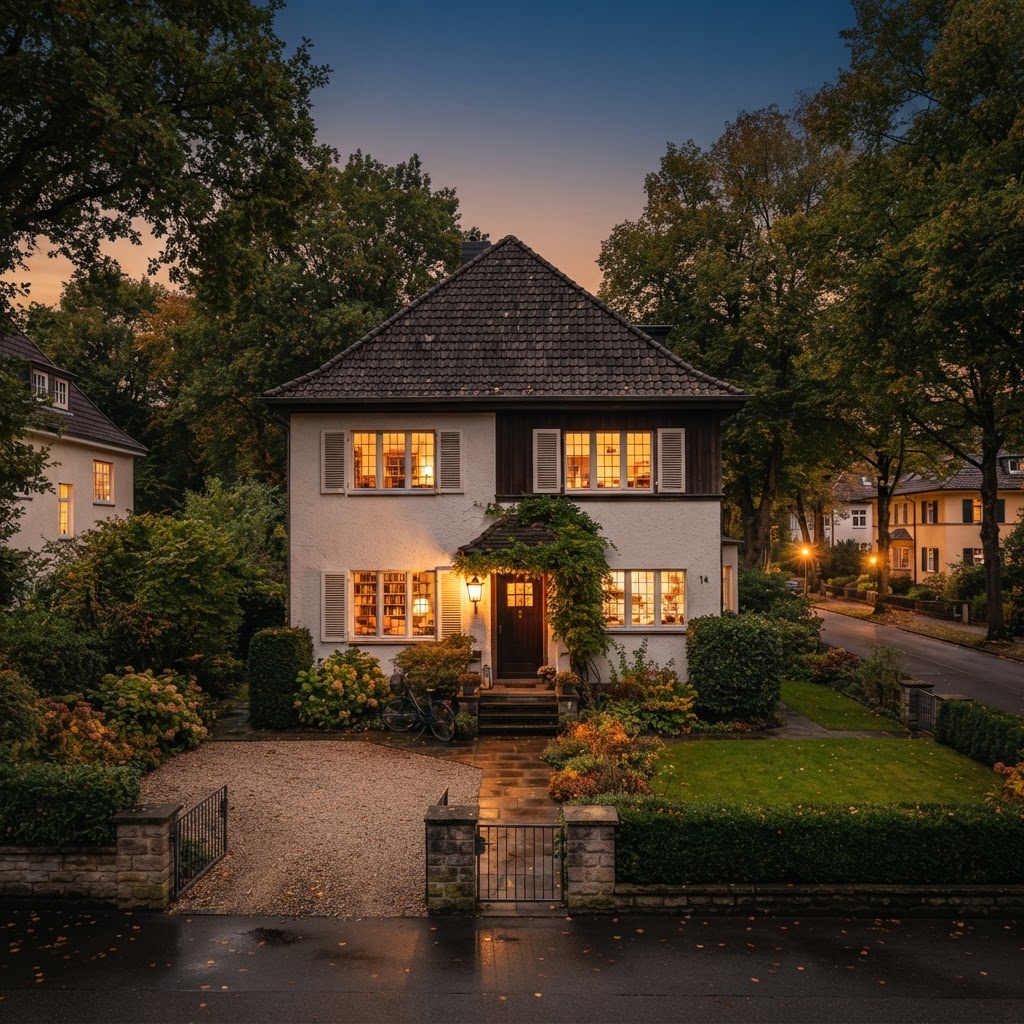 Hochwertiges Bestands-Einfamilienhaus bei warmem Abendlicht