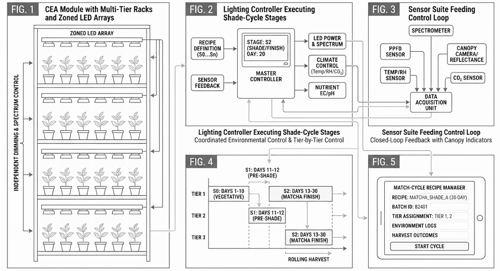 FIG. 1–5 — Shade-Cycle & Spectral Control Architecture