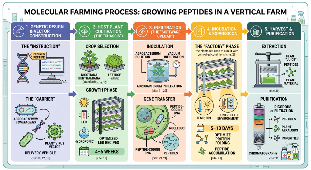 Molecular Farming Process: Growing Peptides in a Vertical Farm