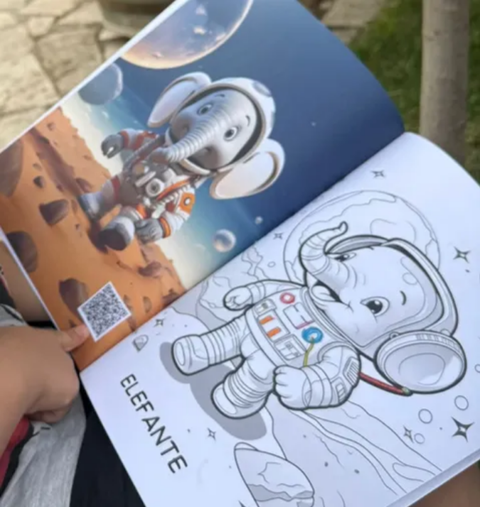Código QR del libro infantil para colorear Animales Astronautas listo para escanear