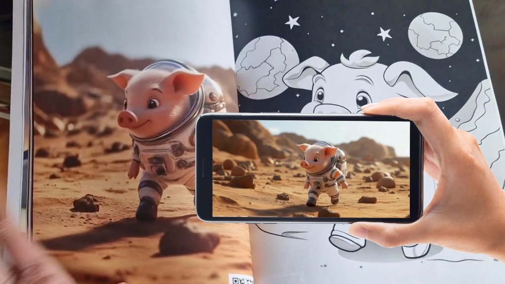 Animal astronauta en realidad aumentada 3D visto a través de un teléfono móvil