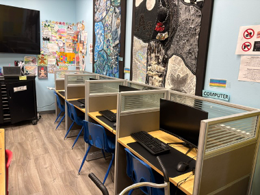 The School on Wheels computer lab where students study and meet with tutors