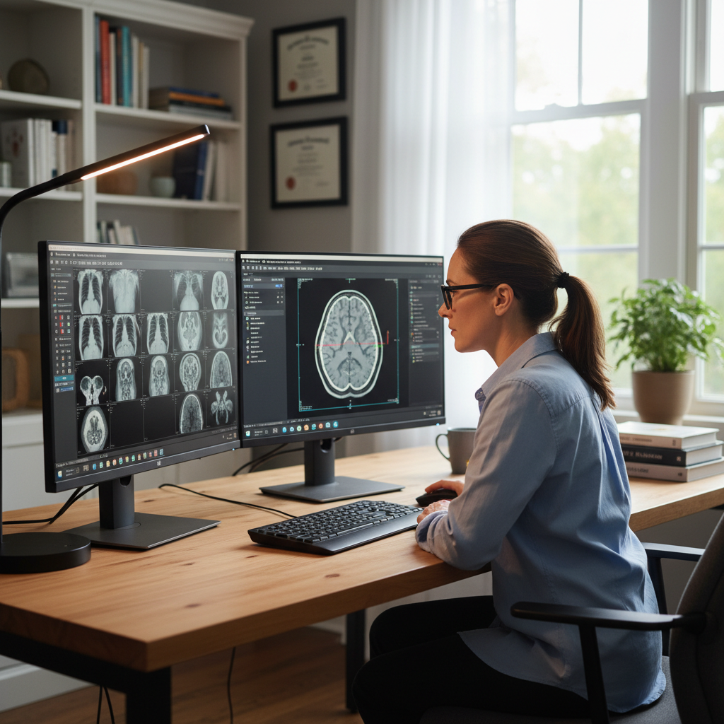 Radiologist reading studies remotely from home office via VDI