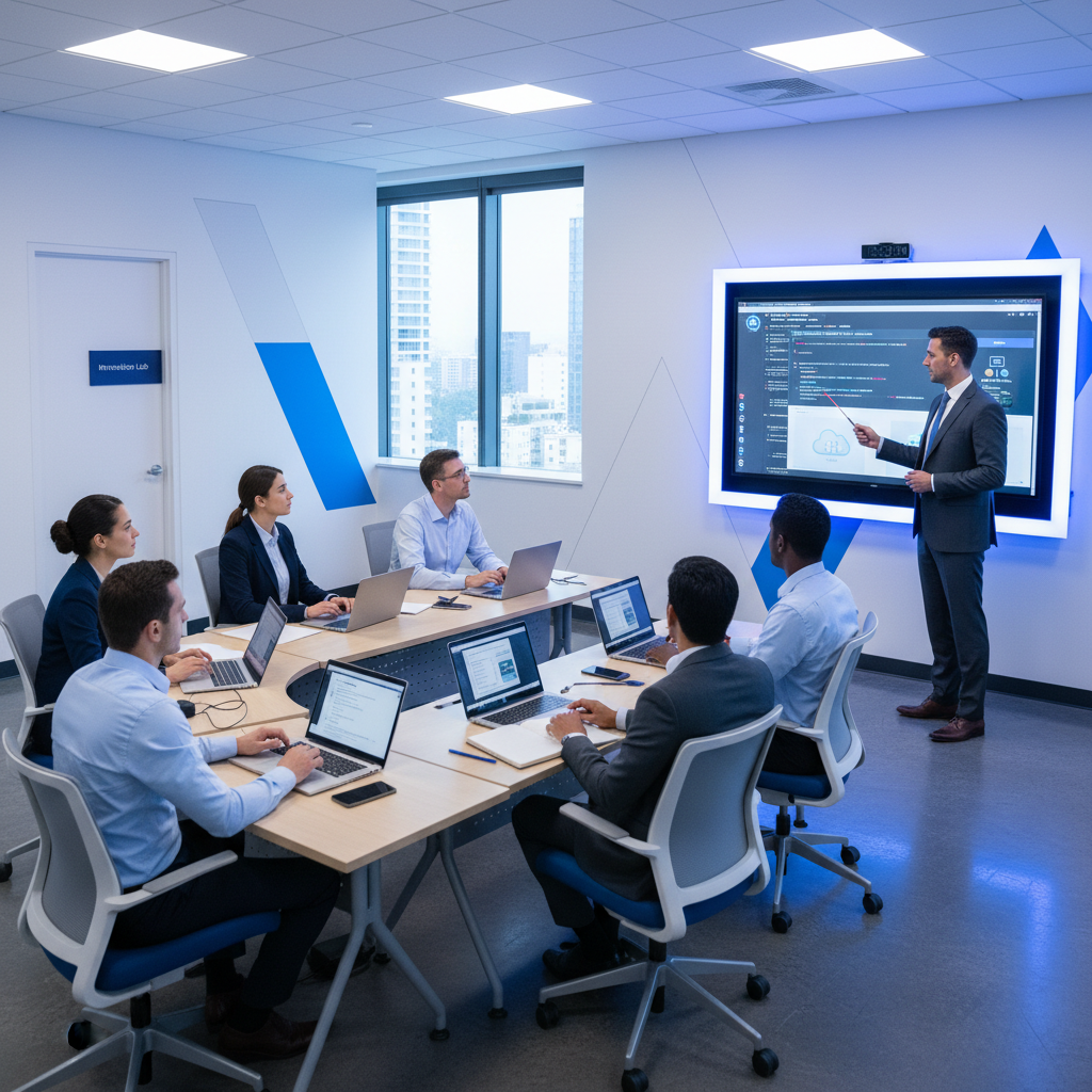 BFI IT Service IT-Schulungen Nürnberg – professioneller Trainer schult Mitarbeiter in modernem Schulungsraum