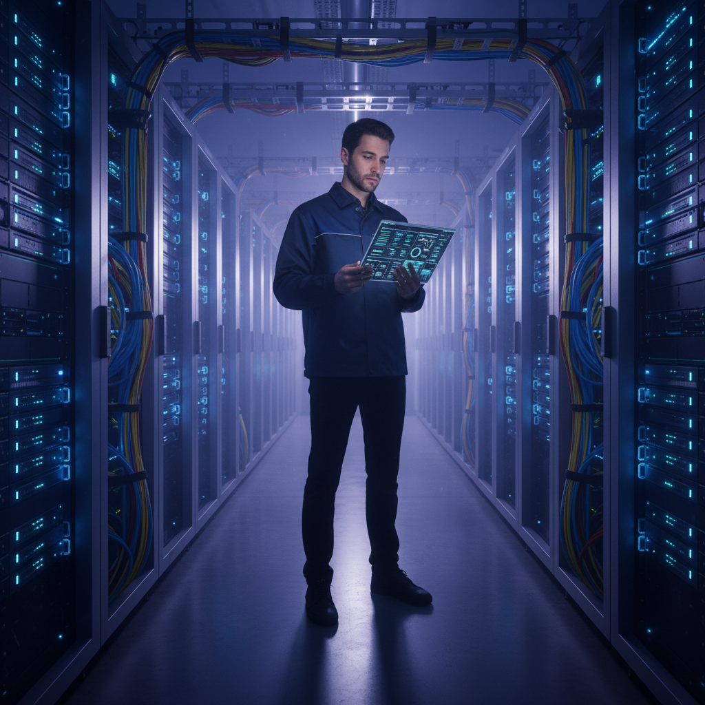BFI IT Service Managed Services Nürnberg – IT-Techniker überwacht Server im Rechenzentrum