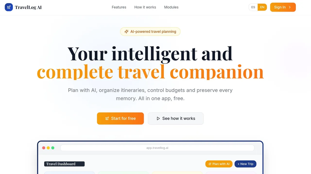 TravelLog AI template preview