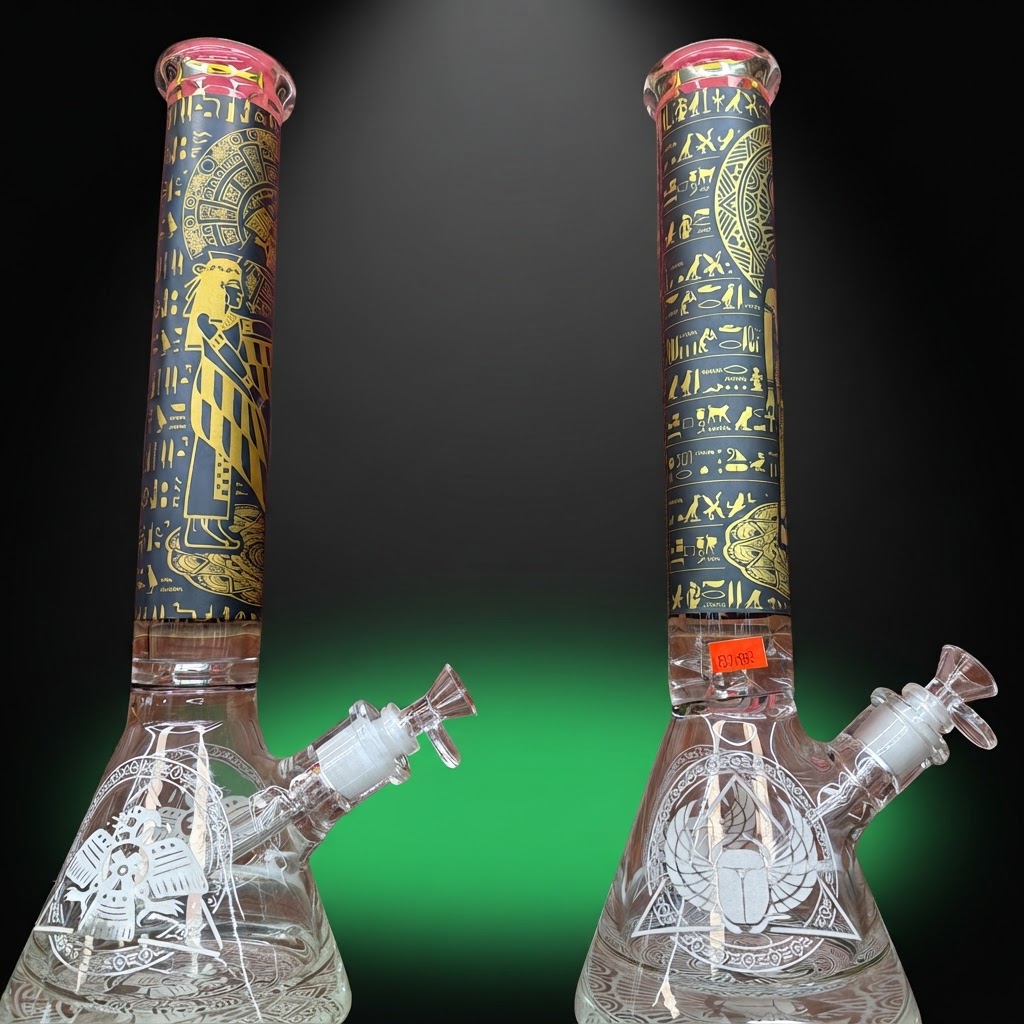 Egyptian Theme Glass Beaker Bong