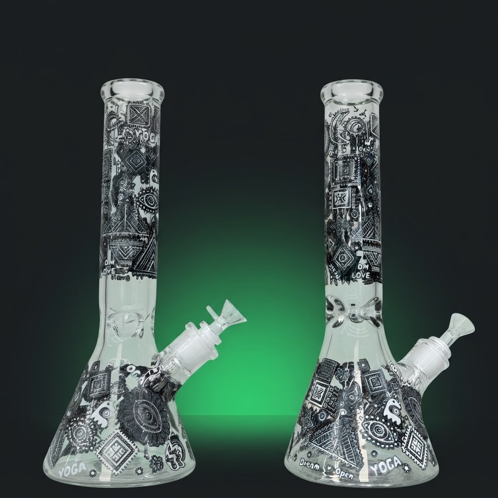 Black and White Graphic Glass Water Pipe