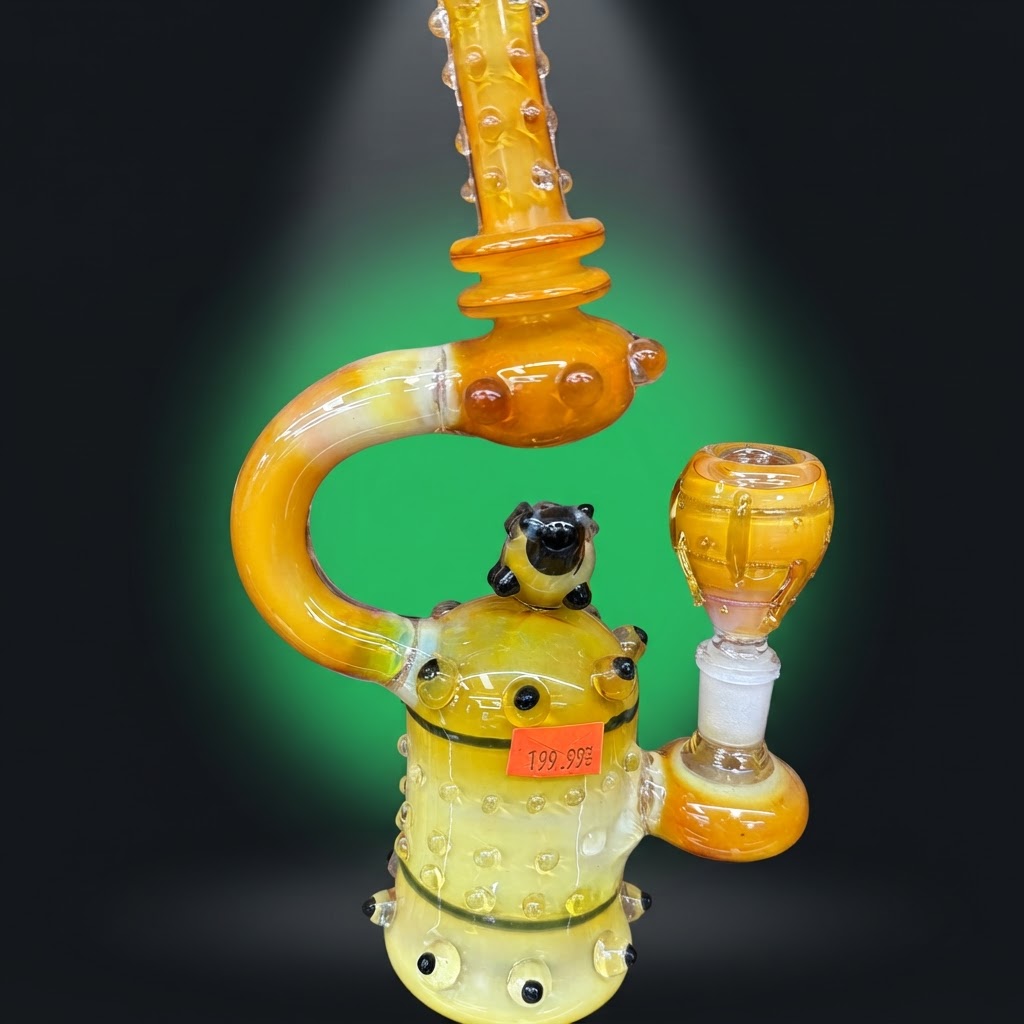 Amber and Yellow Textured Glass Water Pipe
