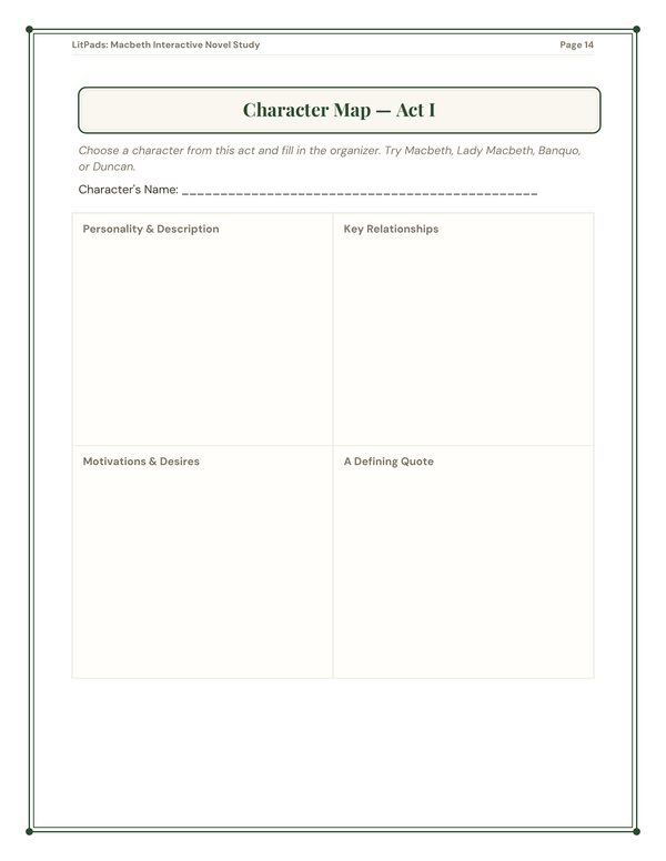 A page from inside the LitPads guide to Macbeth