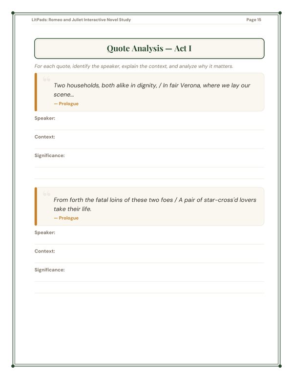 A page from inside the LitPads guide to Romeo and Juliet
