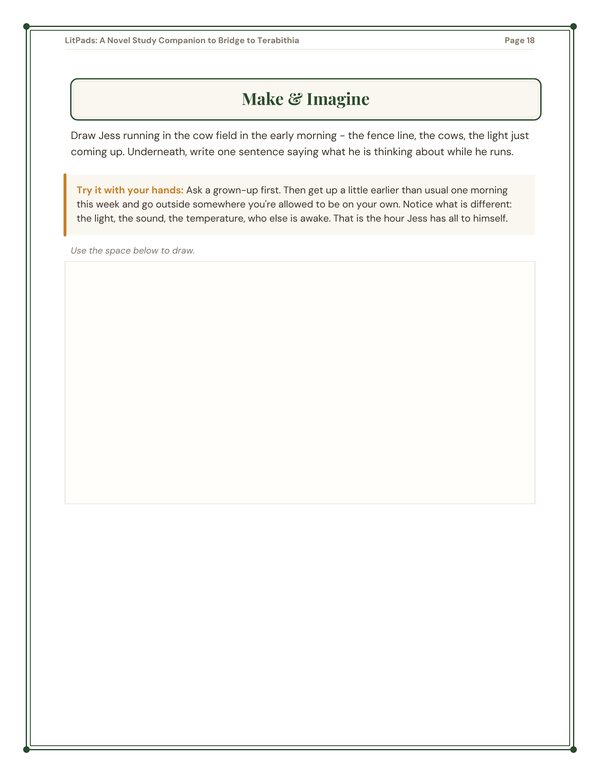 A page from inside the LitPads guide to Bridge to Terabithia
