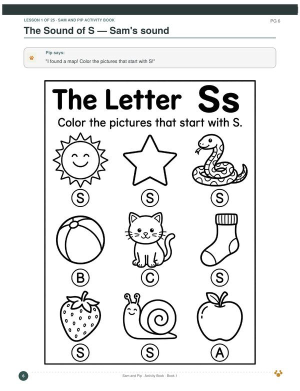A page from Sam & Pip — Activity Book: Book One