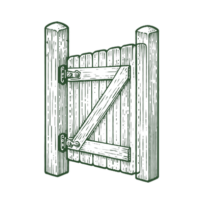 Engraving of a simple wooden garden gate