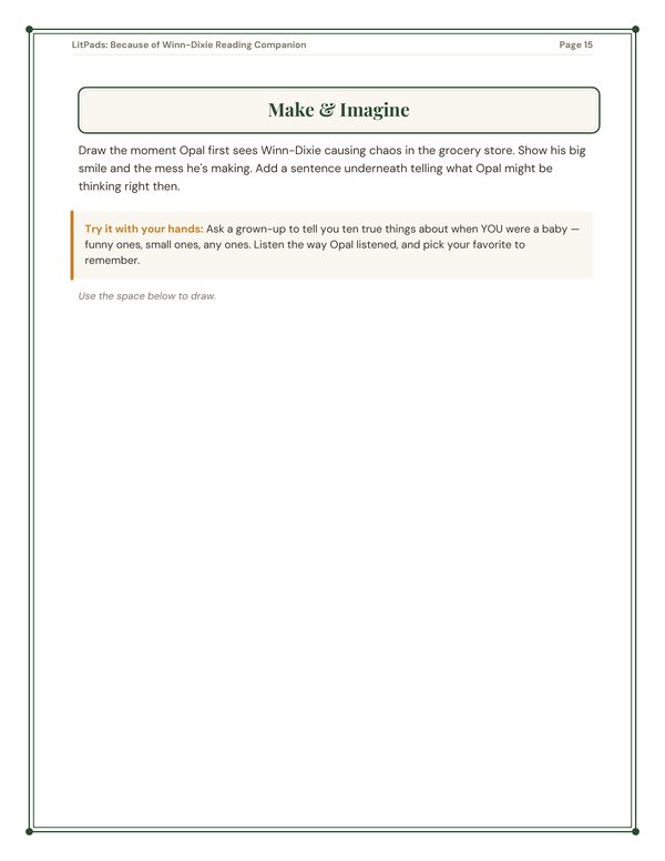 A page from inside the LitPads guide to Because of Winn-Dixie