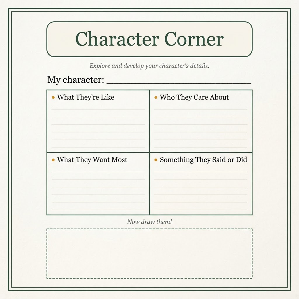 Character Corner page from the Charlotte's Web LitPad