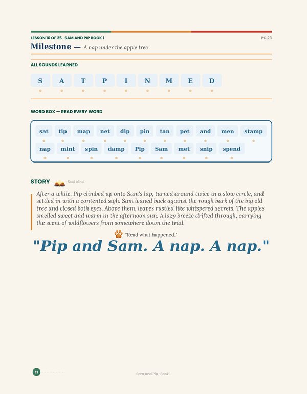 A page from inside the LitPads guide to Sam & Pip — Book One