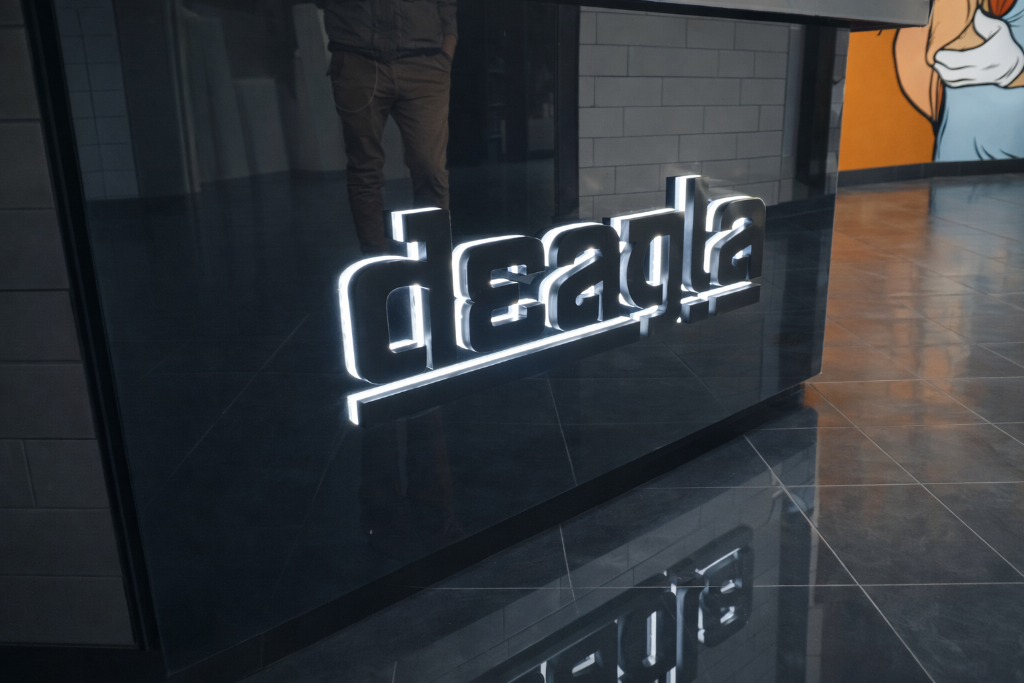 Deagla Restaurant illuminated channel letter signage installation