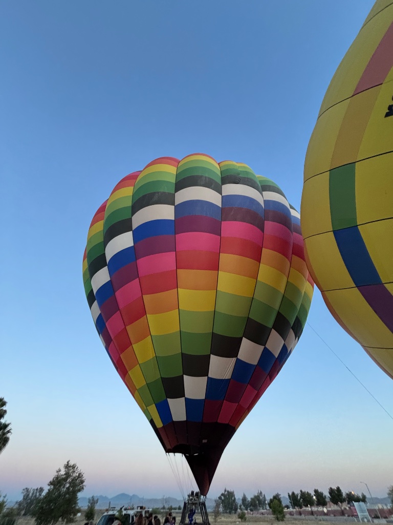 Two hot air balloons ready for launch