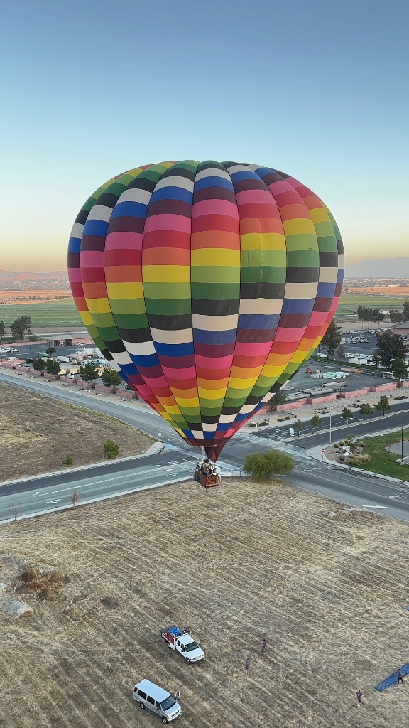 Hot air balloon close-up at dawn
