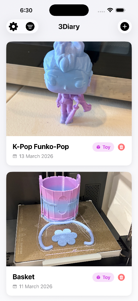 3Diary app running on iPhone